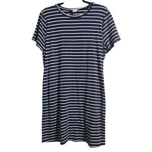 Cynthia Rowley Dress Women L Blue White Shift Striped Stretch Pocket Casual Basi